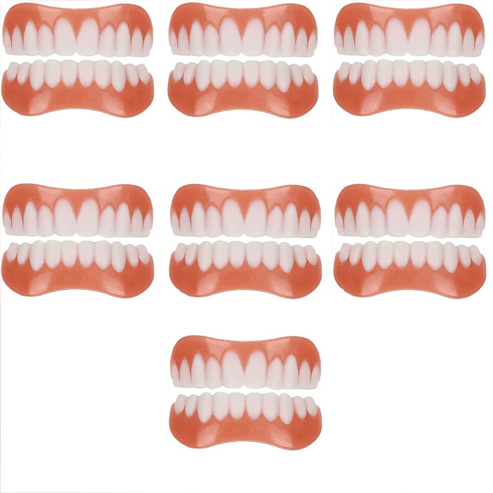 WoCOyo Dentures Cosmetic Veneer Men and Women Instant Veneers Natural Tone Dental Silicone Tooth Whitening Temporary Top Bottom Prosthesis Teeth False Teeth,7pairs