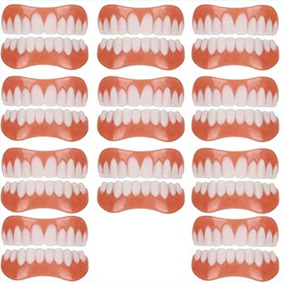 WoCOyo Dentures Cosmetic Veneer Men and Women Natural Tone Instant Veneers Dental Silicone Tooth Whitening Temporary Prosthesis Teeth Top Bottom False Teeth,11pairs