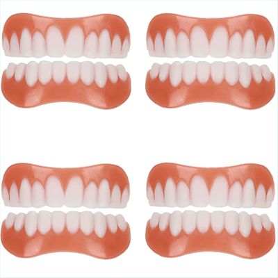 WoCOyo Dentures Cosmetic Veneer Men and Women Natural Tone Instant Veneers Dental Silicone Tooth Whitening Temporary Prosthesis Teeth Top Bottom False Teeth,4pairs