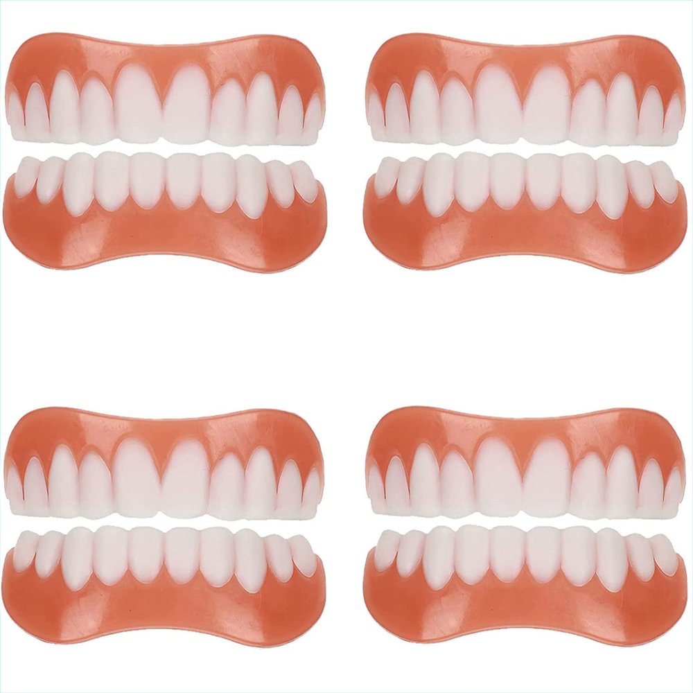WoCOyo Dentures Cosmetic Veneer Men and Women Natural Tone Instant Veneers Dental Silicone Tooth Whitening Temporary Prosthesis Teeth Top Bottom False Teeth,4pairs