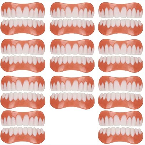 WoCOyo Dentures Cosmetic Veneer Men and Women Instant Veneers Natural Tone Dental Silicone Tooth Whitening Temporary Top Bottom Prosthesis Teeth False Teeth,10pairs