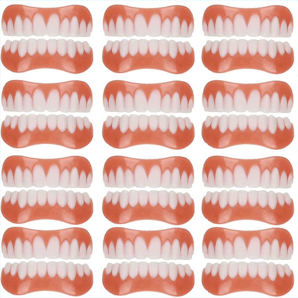 WoCOyo False Teeth Comfortable Smile Top and Bottom Instant Veneers Fake Teeth Men Women Instant Veneers Cosmetic Teeth Whitening Temporary Prosthesis Teeth,12pairs