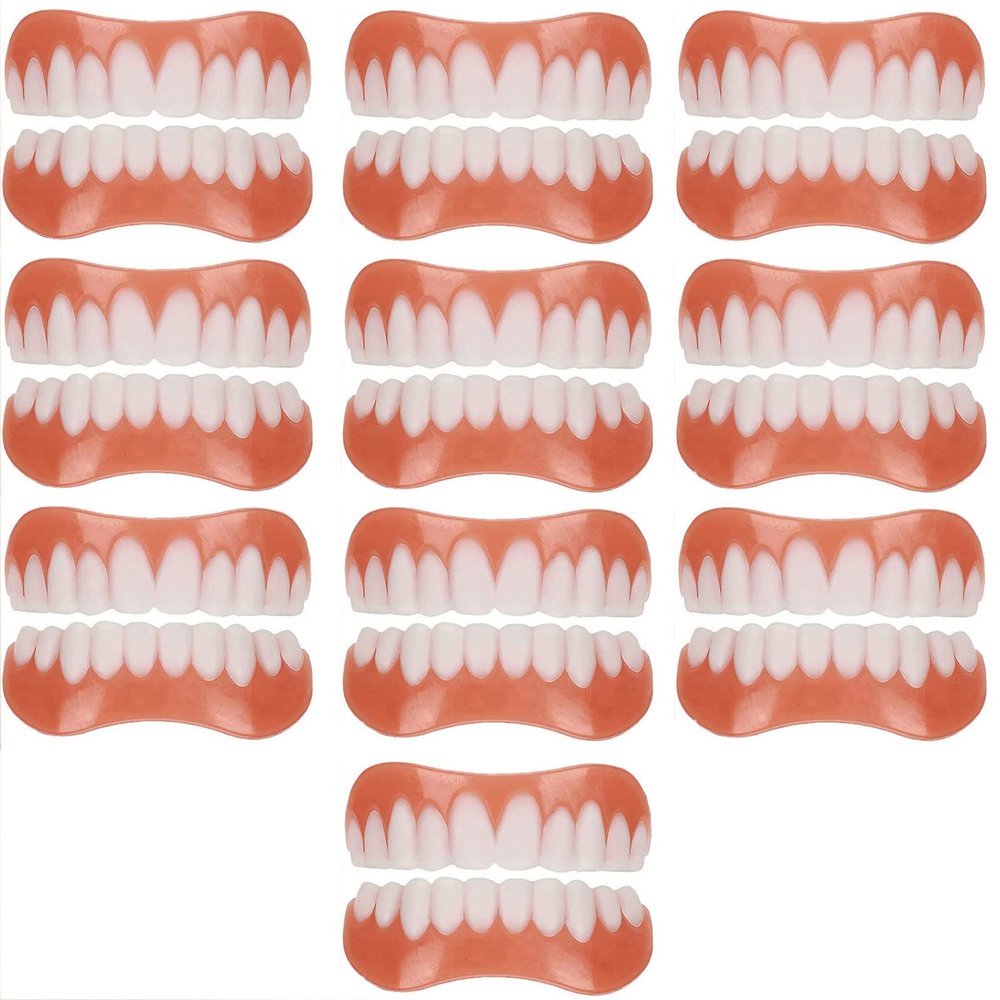 WoCOyo False Teeth Comfortable Smile Top and Bottom Instant Veneers Fake Teeth Men Women Instant Veneers Cosmetic Teeth Whitening Temporary Prosthesis Teeth,10pairs