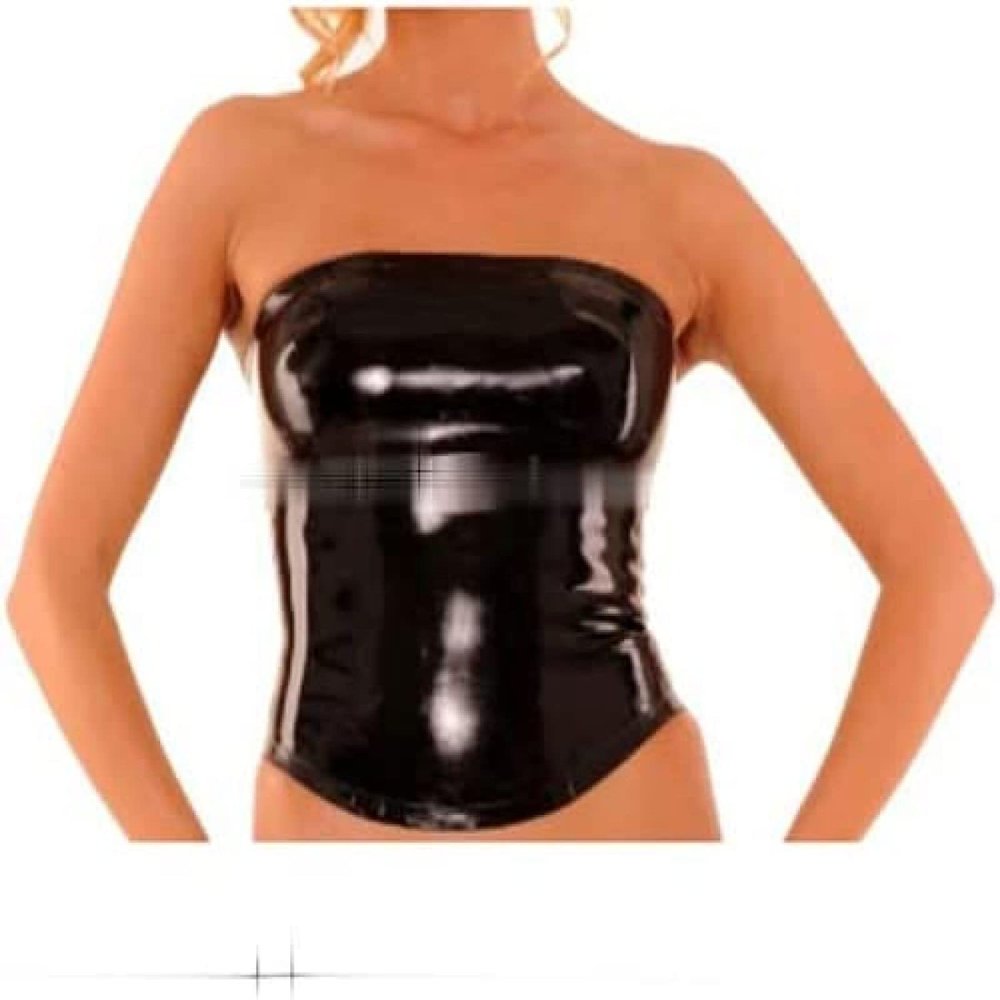 Latex Tube Top with Zip Back Rubber Shirt, Transparent Purple, Women's,Schwarz,Female XL