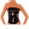 Latex Tube Top with Zip Back Rubber Shirt, Transparent Purple, Women's,Schwarz,Female XL view 1