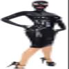 Handmade Bodycon Dress Made of Black Latex with Latex Hooded Mask with Back Zip, Adjustable,Silver,XS view 1