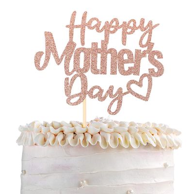 1 Piece Happy Mother's Day Cake Topper with Glitter Hollow Heart Love Mother Cake Pick Best Mother Cake Decorations for Women Birthday Happy Mother Day Theme Party Supplies Rose Gold
