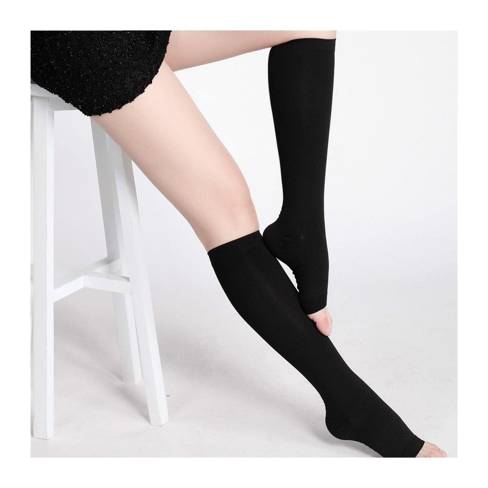 AAGAZA Varicose Compression Stockings 34-46mmhg Open Toe Compression Knee High Calf Varicose Veins Shaping Graduated Pressure Socks 4XL Beige(34-46mmHg)/67 (Color : Black(34-46mmhg), Size : XL)