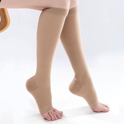 AAGAZA Varicose Compression Stockings 34-46mmhg Open Compression Stockings Knee High Calf Varicose Veins Shaping Graduated Pressure XXXL Beige(34-46mmHg)/52 (Color : Beige(34-46mmhg), Size : XXXL)