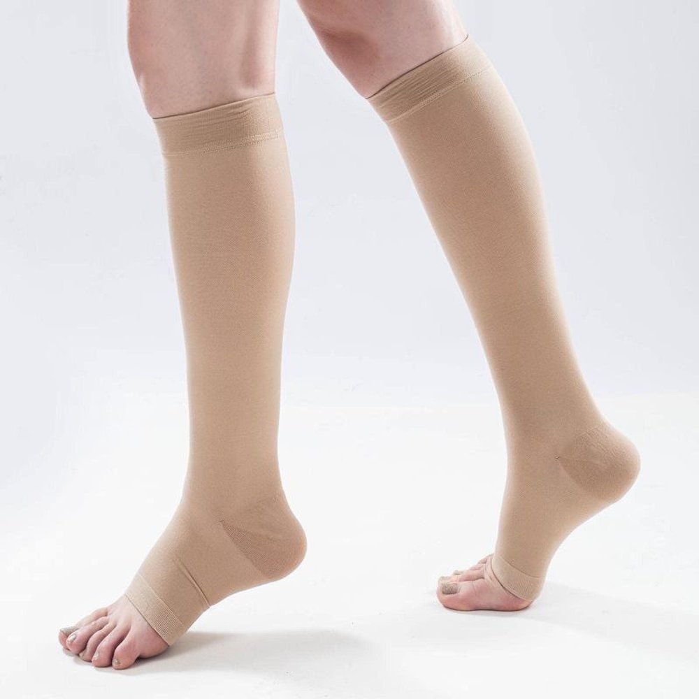 AAGAZA Varicose Compression Stockings 15 to 20 mmHg Varicose Stockings Plus Size Elastic Open Toe Knee High Calf Graduated Pressure 5XL Black(15-21mmHg)/56 (Color : Beige(15-21mmhg), Size : 5XL)