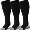 LEVSOX Plus Size Compression Socks for Women Men Wide Calf Extra Large 15-20 mmHg Knee High Support Sock for Nurses Pregnant Travel, 3 Pairs/Black, M view 1