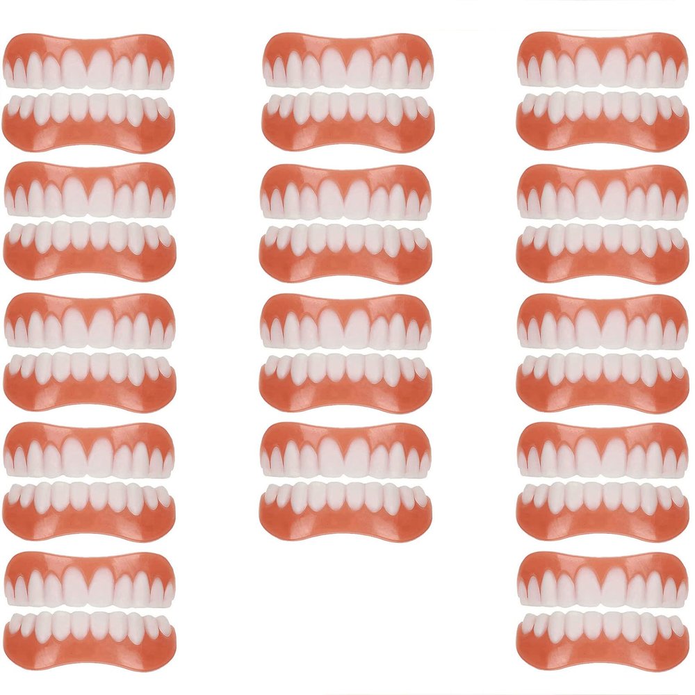 WoCOyo Prosthesis Teeth Reusable Cosmetic Veneers Teeth Unisex Top Bottom Temporary Natural Dentures Instant Veneers Smile Fake Teeth,14pairs