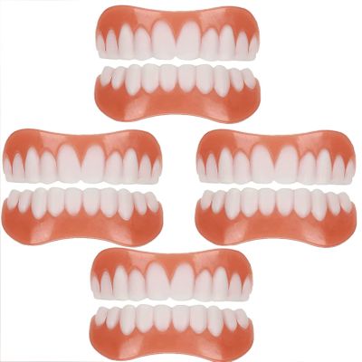 WoCOyo Prosthesis Teeth Reusable Silicone Top Bottom Veneer False Teeth Whitening Temporary Prosthesis Teeth Cosmetic Natural Shade Prosthesis Teeth for Men and Women,4pairs