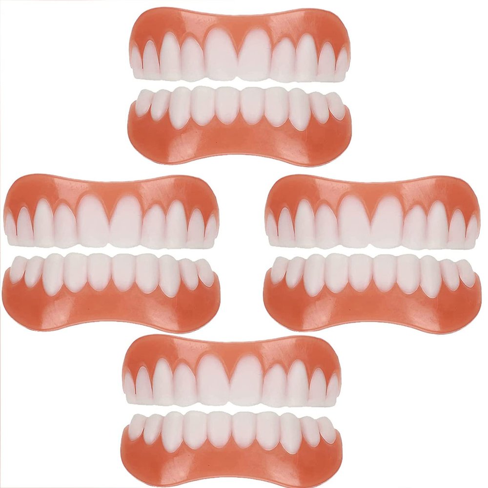 WoCOyo Prosthesis Teeth Reusable Silicone Top Bottom Veneer False Teeth Whitening Temporary Prosthesis Teeth Cosmetic Natural Shade Prosthesis Teeth for Men and Women,4pairs