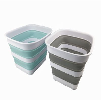 SAMMART 15L Collapsible Tub - Foldable Dish Tub - Portable Washing Basin - Space Saving Plastic Washtub (Lake Green+Grey (Set of 2))