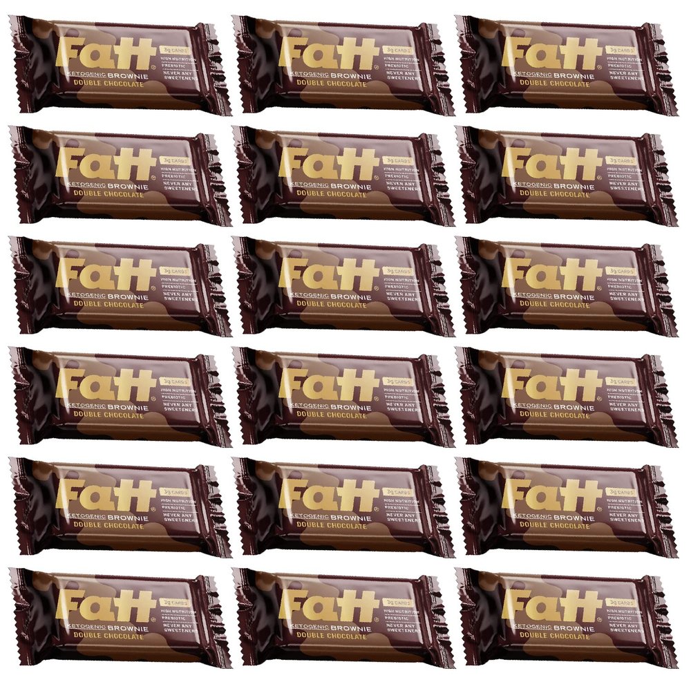Fatt Double Chocolate Keto Brownie - 18 x 40g Keto Bars - 100% Natural Ingredients - High Nutrition Keto Snacks Packed with Good Fats, High Prebiotic Fibre, No Seed Oils - Made in UK