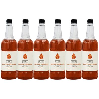 Simply Salted Caramel Syrup, Vegan & Nut Free Flavoured Syrup for Coffee, Cocktails & Baking (1 Litre x 6)