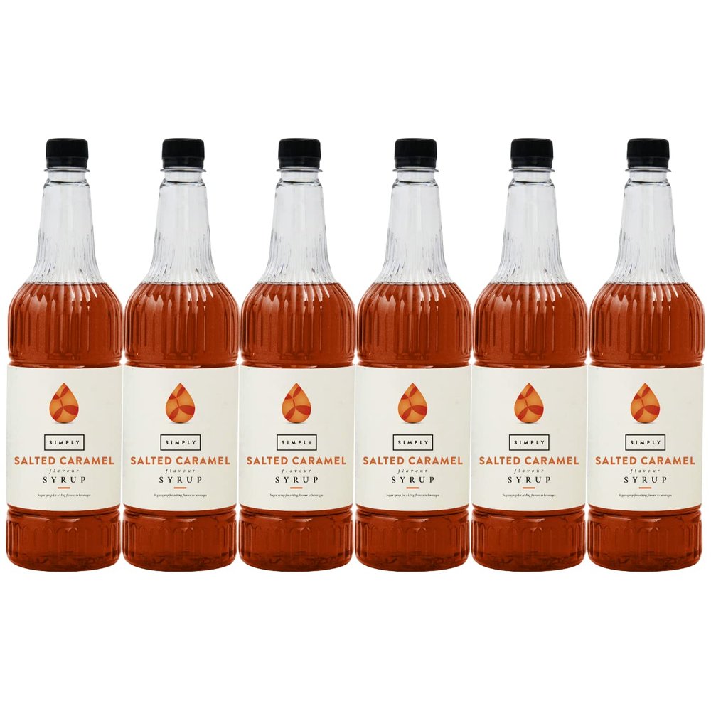 Simply Salted Caramel Syrup, Vegan & Nut Free Flavoured Syrup for Coffee, Cocktails & Baking (1 Litre x 6)