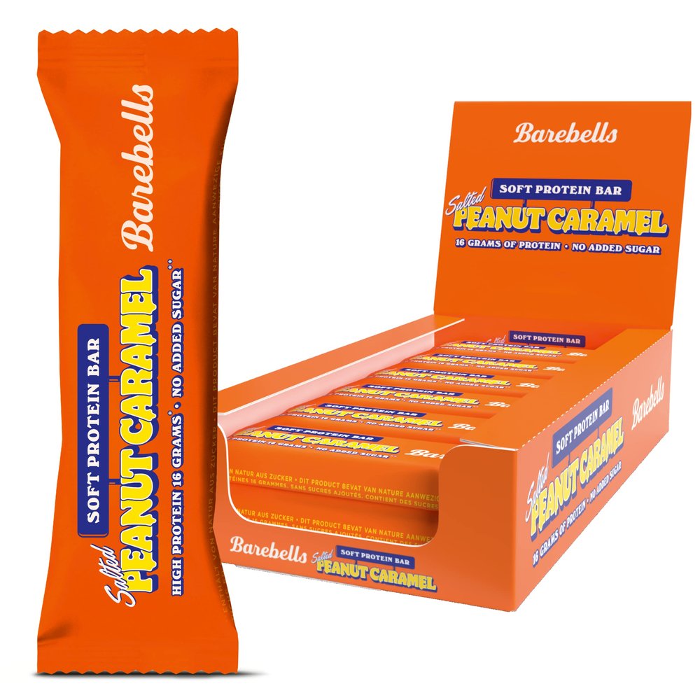 Proteinriegel  kstliche weiche Eiweiriegel mit Schokolade  zuckerarm, 16 Gramm Protein, ohne Palml  Soft Bar Salted Peanut Caramel, 12 x 55gr