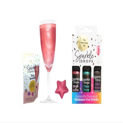 Sparkle Drops Mermaid Shimmer Bundle - Ocean Berry, Blackcurrant & Marshmallow Syrups & Raspberry Fizz Bomb Stars for Drinks, Gin, Cocktails, Sparkling Wine and Prosecco