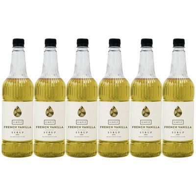 Simply French Vanilla Syrup, Vegan & Nut Free Flavoured Syrup for Coffee, Cocktails & Baking (1 Litre x 6)