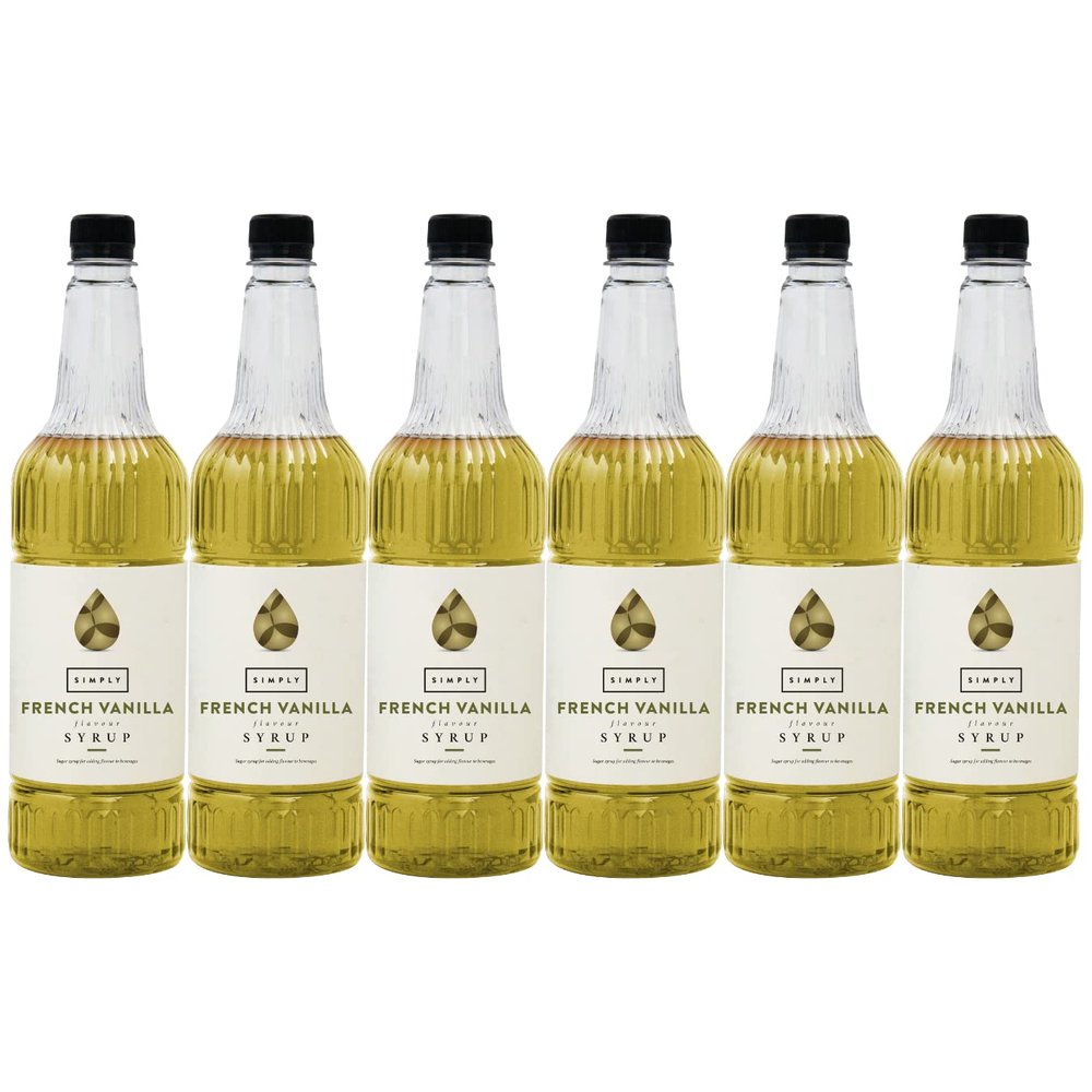 Simply French Vanilla Syrup, Vegan & Nut Free Flavoured Syrup for Coffee, Cocktails & Baking (1 Litre x 6)
