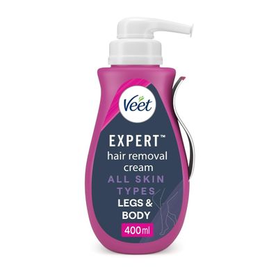 Veet Expert Hair Removal Cream 400 ml, Fast-Acting Depilatory for Women, All Skin Types, Suitable On Arms, Legs, Underarms, Bikini, Hydrating Formula, Effective in 2 Minutes