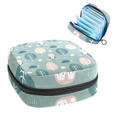 Women Sanitary Napkins Pads Handbag Ladies Menstrual Cup Pouch Girls Portable Tampon Storage Bag Trendsetter Owl Period Pouch with Zipper