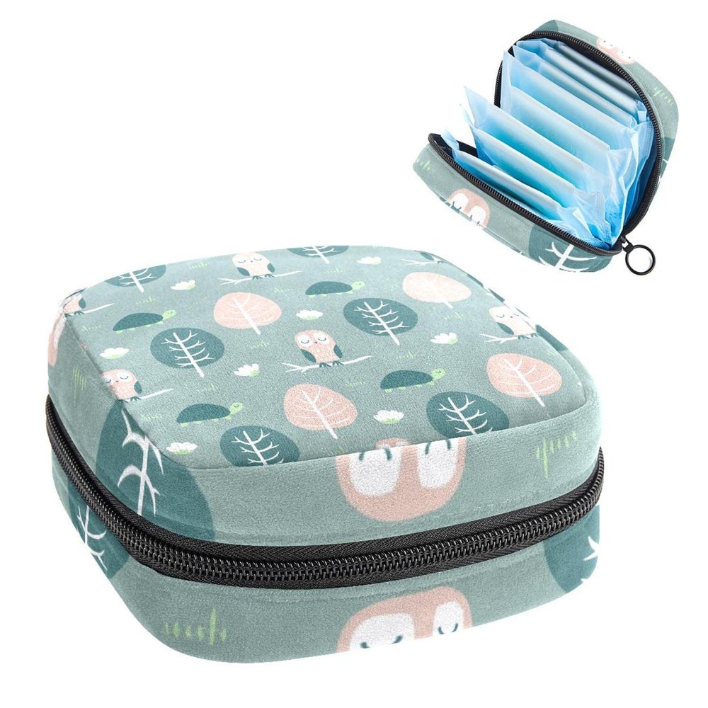 Women Sanitary Napkins Pads Handbag Ladies Menstrual Cup Pouch Girls Portable Tampon Storage Bag Trendsetter Owl Period Pouch with Zipper