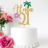 Aloha 21 Cake Topper, Hawaiian 21st Birthday Decorations, Aloha Cake Decorations, Hello 21, Tropical Hawaiian Themed 21st Birthday Party Supplies Gold Glitter view 3