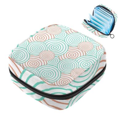 Abstract Green & Orange Pattern Sanitary Napkin Storage Bag Portable Period Bag for Women Teen Girls Menstrual Cup Pouch Nursing Pad Holder