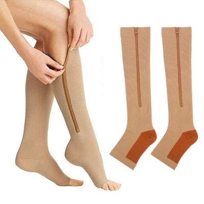 LADDA 2 Pairs Zipper Compression Socks,Compression Stockings with Zip Guard for Skin Protection (as8, alpha, x_l, regular, regular, Skin Colour)