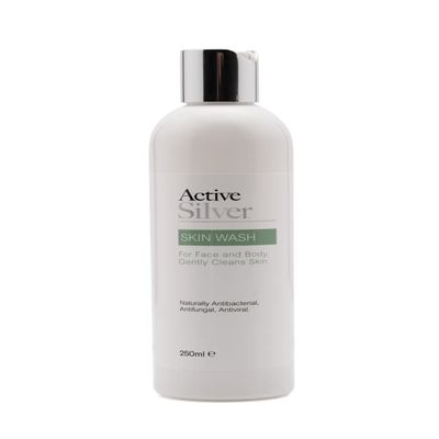 Active Silver - Skin Wash - Natural Face and Body Wash with Colloidal Silver, Rosehip Oil, Tea Tree & More - Gentle Daily Cleanser for Sensitive or Reactive Skin - Vegan and Handmade in the UK - 250ml