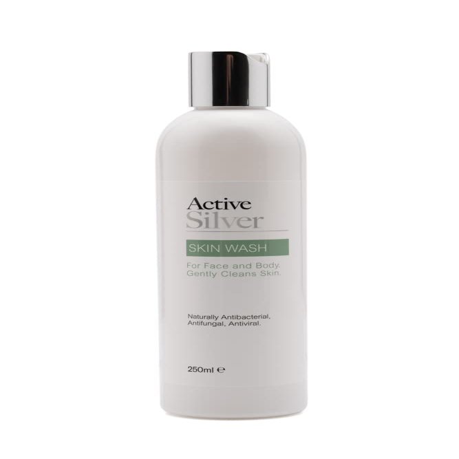 Active Silver - Skin Wash - Natural Face and Body Wash with Colloidal Silver, Rosehip Oil, Tea Tree & More - Gentle Daily Cleanser for Sensitive or Reactive Skin - Vegan and Handmade in the UK - 250ml