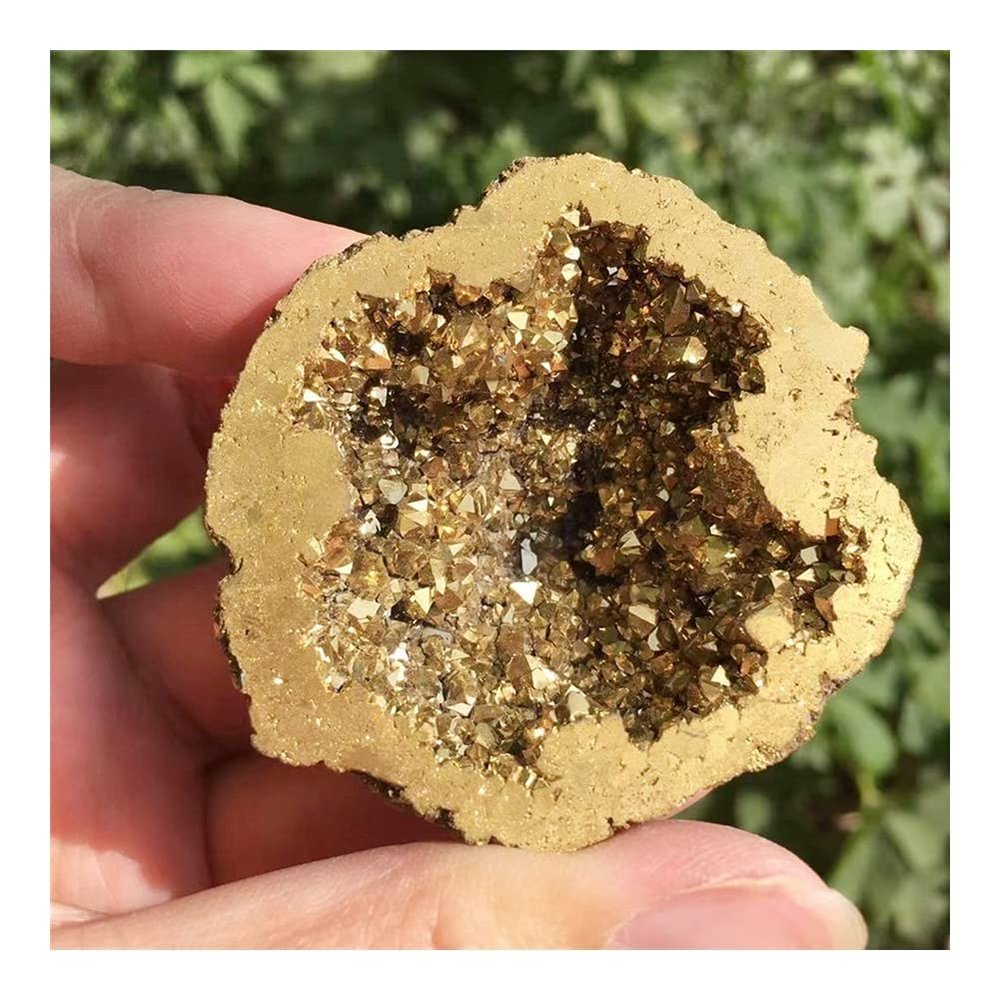 JUKUCKV Natural Angel Aura Agate Geode Crystal Hole Mineral Specimen Contains Clean Clusters Electro Plating Spiritual support