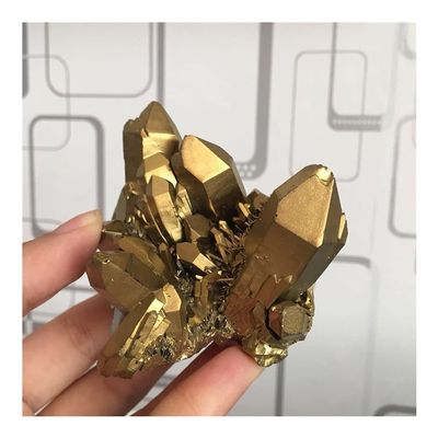 JUKUCKV Golden Titanium Bismuth Rainbow Aura Quartz Crystal Cluster Specimen Spiritual support