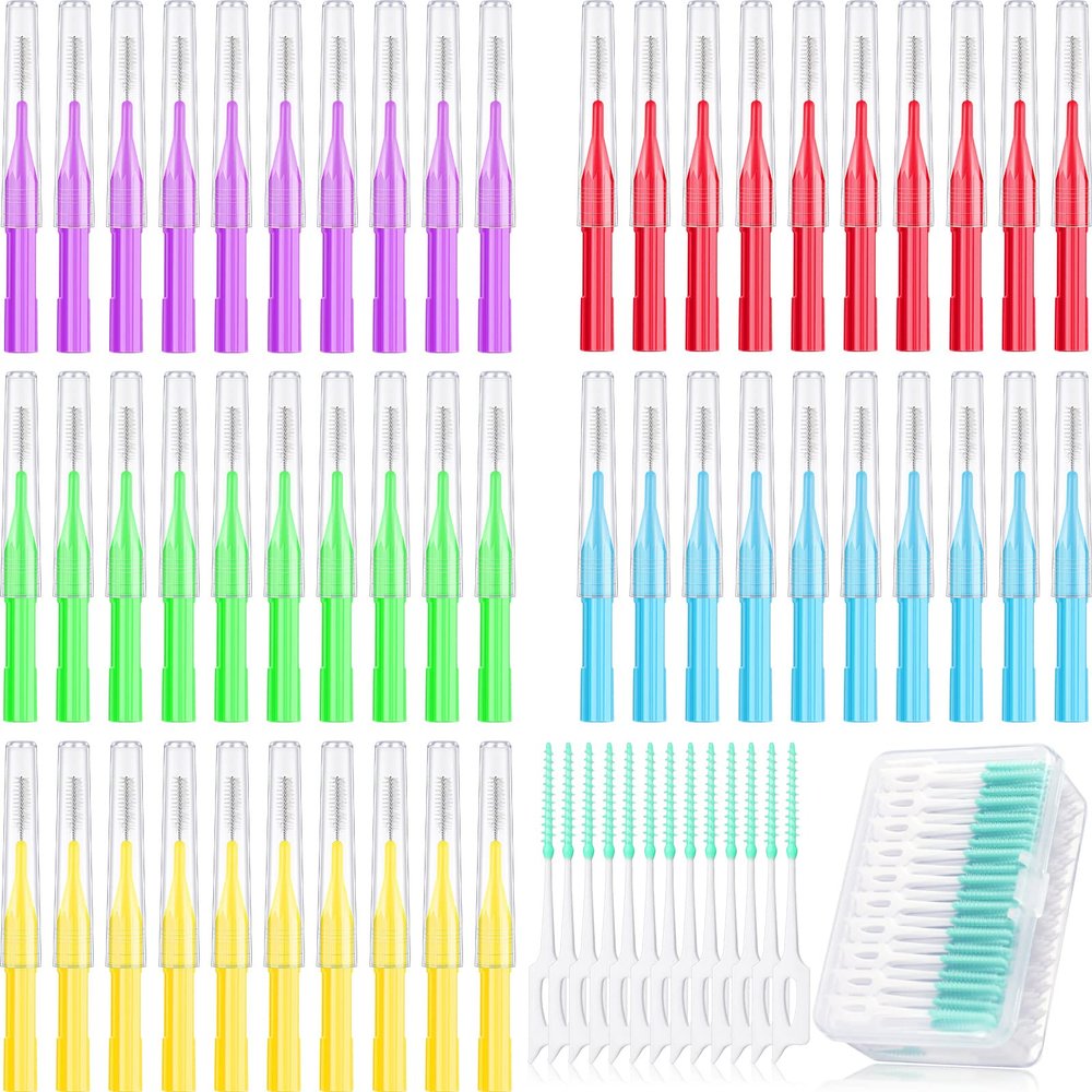 Didaey 350 Pieces Braces Brush Interdental Brush Floss Brushes, Flosser Toothpick Oral Dental Hygiene Cleaners Soft Gum Picks Brow Brushes Dental Cleaners Tooth Cleaning Tool, Mixed Color