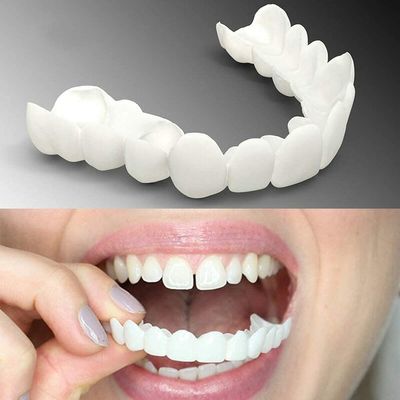 Giural 2 Pair Instant Veneers Fake Teeth, False Teeth Veneers Top And Bottom Snap on Dentures Temporary Dentures Cosmetic Teeth Veneer for Men And Women