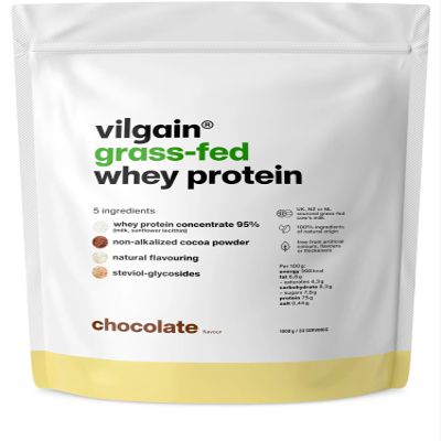 Vilgain Whey Protein Powder, Grass Fed | 100% Pure Whey Protein Powder | Fast Muscle Recovery and Building | Natural Taste | Premium Quality Powder (1000g, Chocolate)