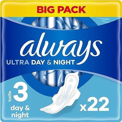 Always Ultra Sanitary Towels Day & Night (Size 3) Wings X22 Pads, Super Absorbent and Ultra Thin, for Menstrual Periods