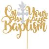 On Your Baptism Cake Topper, Baby Shower / 1st Religious Baptism Cake Decor - Bridal Shower, Engagement, Wedding Anniversary Party Decorations Supplies, Gold and Silver Glitter view 1