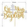 On Your Baptism Cake Topper, Baby Shower / 1st Religious Baptism Cake Decor - Bridal Shower, Engagement, Wedding Anniversary Party Decorations Supplies, Gold and Silver Glitter view 2