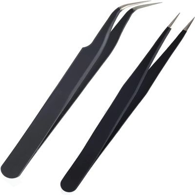 Fine Point + Slant Tweezers for Women and MenSplinter Ticks, Facial, Brow and Ingrown Hair Removal Needle Nose Precision Best Tweezers for Chin Hair(Black