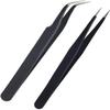 Fine Point + Slant Tweezers for Women and MenSplinter Ticks, Facial, Brow and Ingrown Hair Removal Needle Nose Precision Best Tweezers for Chin Hair(Black view 1