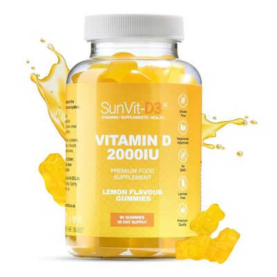 Sunvit-D3 Lemon Vitamin D3 Gummies 2000IU - Vitamin d for Adults & Menopausal Women | Alleviating Back & Muscle Discomfort | Chewable & Calcium Vitamin D Gummies Suitable for Ages 11 & Above