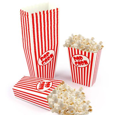 25 Pcs Popcorn Boxes for Party 5.5 Inches Tall Red & White Striped Popcorn Bags Mini Popcorn Buckets & Popcorn Bowl for Movie Theater, Home, Carnival Decorations (25)