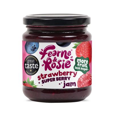 Fearne & Rosie Strawberry Superberry Jam, Award Winning, More Fruit & 40% Less Sugar, Vegan, Gluten Free, 100% Natural Ingredients, No Palm Oil, No Concentrates & B Corporation Certified 320g Jar