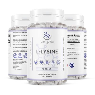 L-LYSINE 1000MG - 180 Vegan Tablets - 6 Month Supply - High Strength Essential Amino Acid