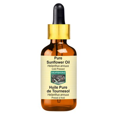 Devprayag Pure Sunflower Oil (Helianthus annuus) with Glass Dropper Natural Therapeutic Grade Cold Pressed 30ml (1 oz)