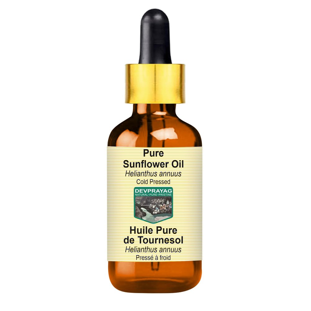 Devprayag Pure Sunflower Oil (Helianthus annuus) with Glass Dropper Natural Therapeutic Grade Cold Pressed 30ml (1 oz)